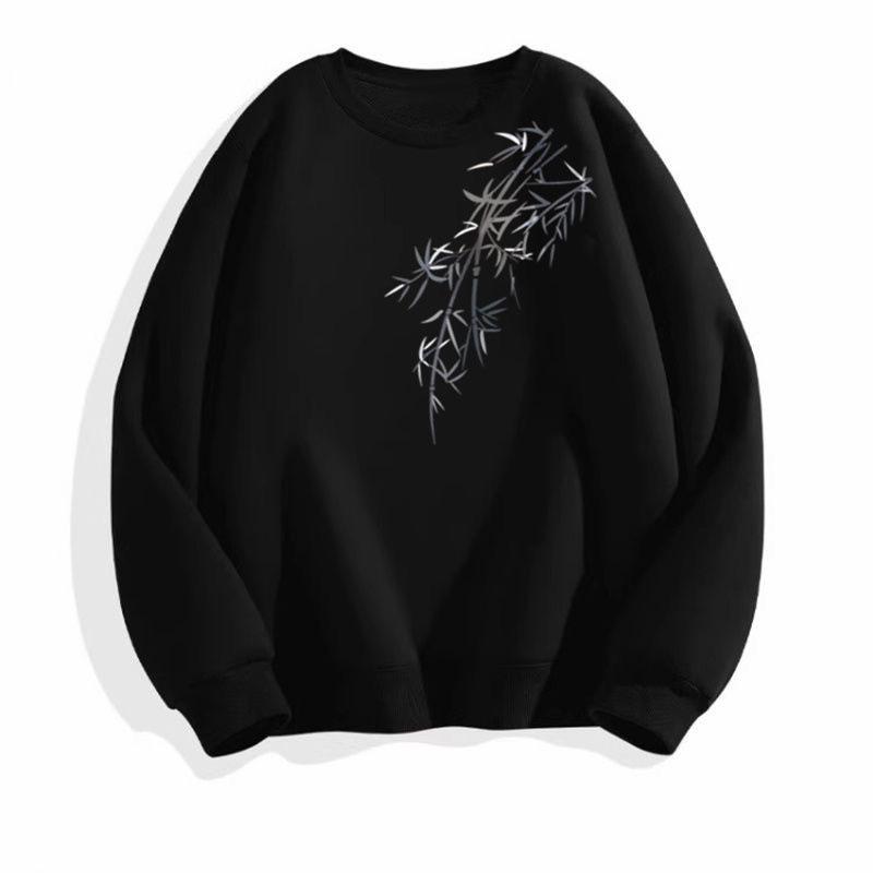 Herren Bambusblatt Fleece-gefüttertes Rundhals-Sweatshirt - Schwergewicht 450G, Chinesischer Stil, Herbst/Winter.