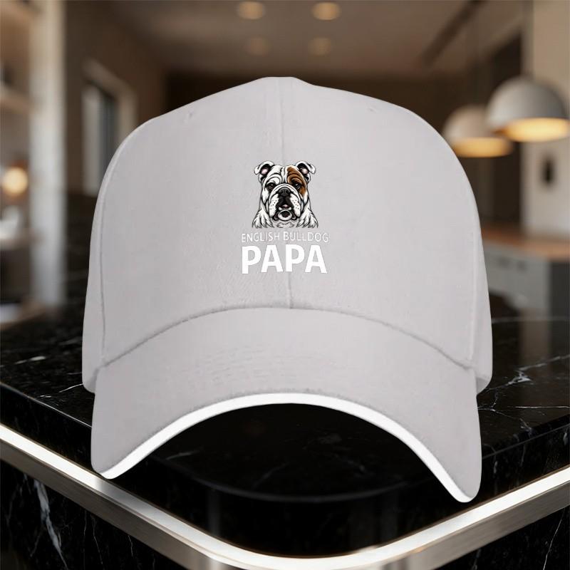 English Bulldog Papa Baseball Cap Cotton Adjustable Casual Dad Hat for Unisex Outdoor Sun