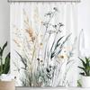 Watercolor Flower Leaves Printed Shower Curtain Partition Privacy Hanging Curtain With 12 Hooks Multiple Sizes Machine Washable