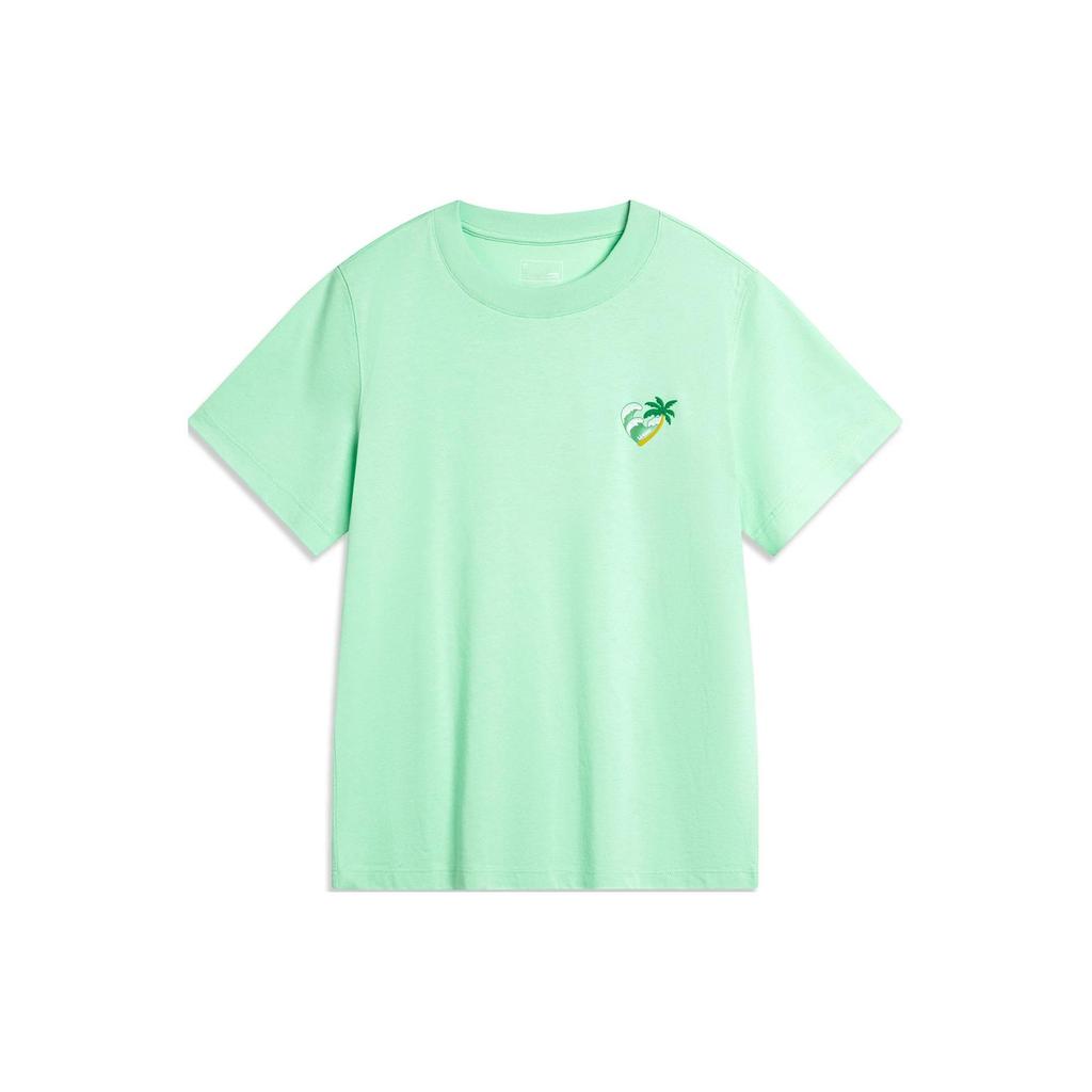 Li Ning Sports Lifestyle Series Coconut Tree Print Casual Round Neck Short Sleeve T-Shirt Women T-Shirts Cool-Green AHSU352-5