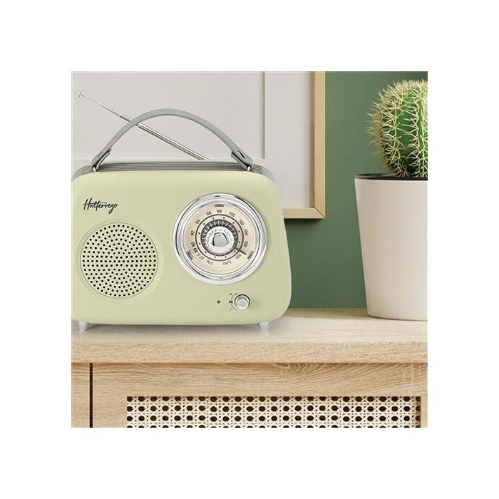 Radio halterrego enceinte radio retro rms 5w, bluetooth, radio fm, lecteur usb, aux in, batterie rechargeable, vert olive