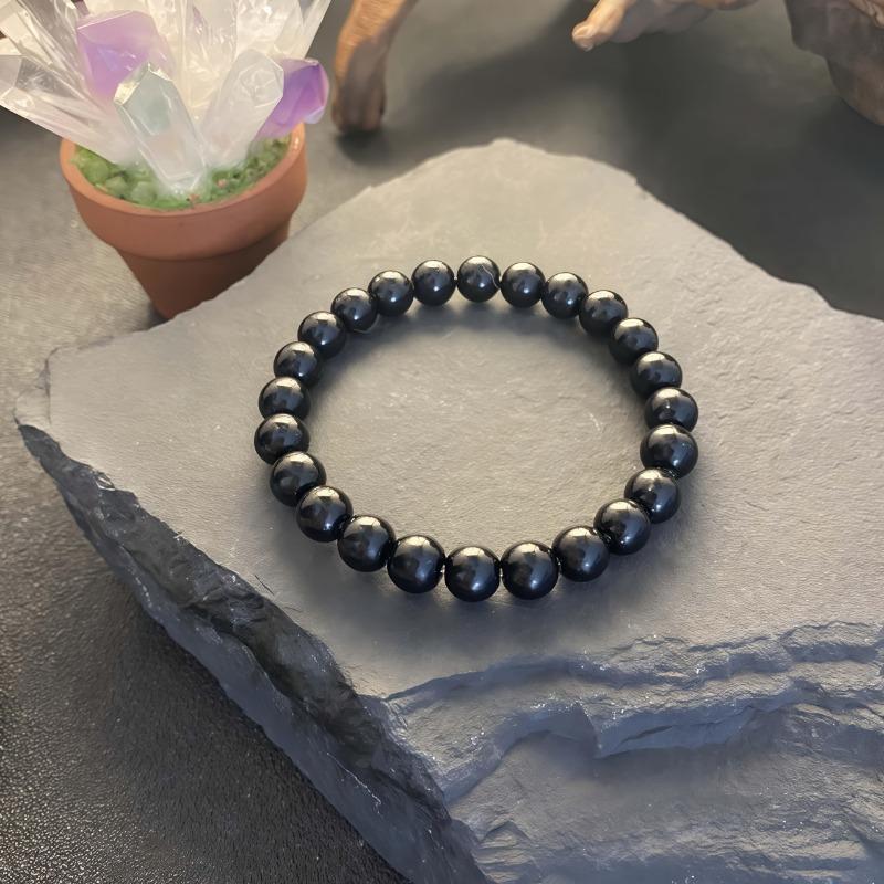 Elegant Obsidian Beaded Bracelet - Smooth Polished Natural Stone, Perfect Gift for Holiday, Mother's Day Valentine's Day