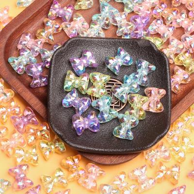 5Pcs 14*15.5mm Candy Color Acrylic Straight Hole Plating Transparent Bow Beads DIY Headwear Mobile Phone Chain Jewelry Accessories
