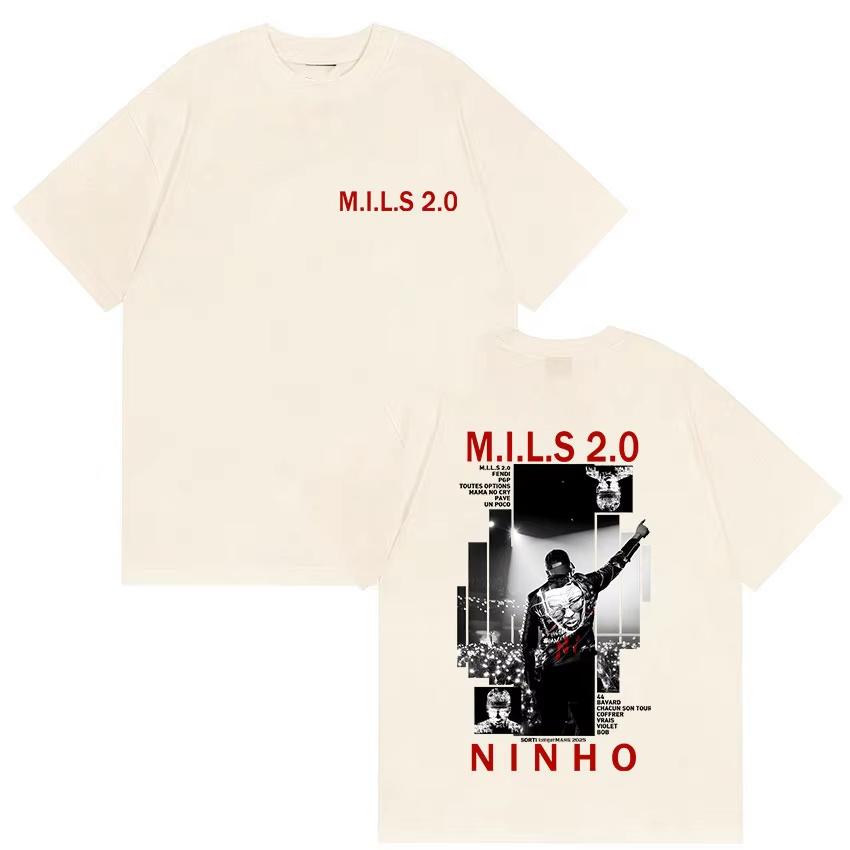 Rapper NINHO MILS 20 Album 2026 Merch T Shirt Mens Gothic Hip Hop Clothing Tshirts Retro Style Cotton Short Sleeve Tshirt
