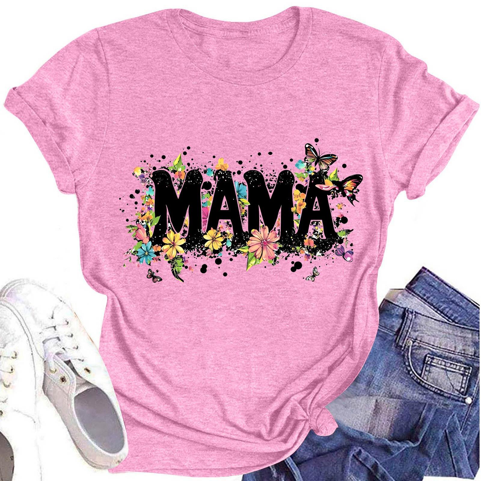 

Женская модная футболка с круглым вырезом и коротким рукавом, повседневный топ с принтом ко Дню матери M розовый