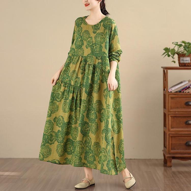 

Новое Весеннее Летнее Винтажное Макси-Платье с Цветочным Принтом Свободного Кроя Оверсайз с Длинным Рукавом для Женщин Больших Размеров One size