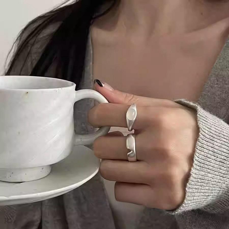 Korean Version of Moonlight Agate Ring, Women's Ins Index Finger Ring, Simple Matte Ring