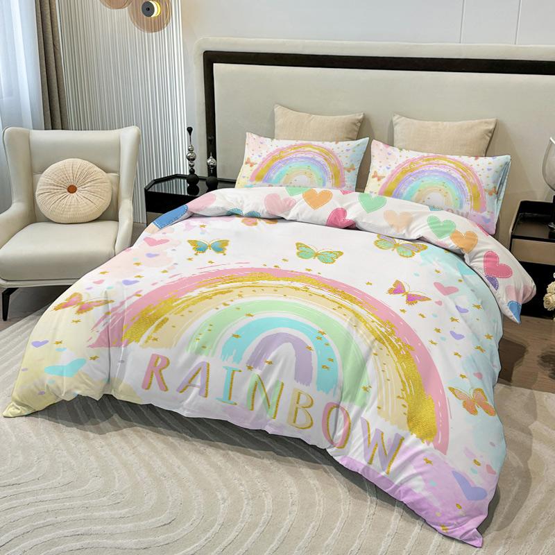 3PC Butterfly Rainbow Quilt Cover Dreamy And Comfortable Bedding Digital Printing Twin/Full/Double/Queen/King Size No Filling