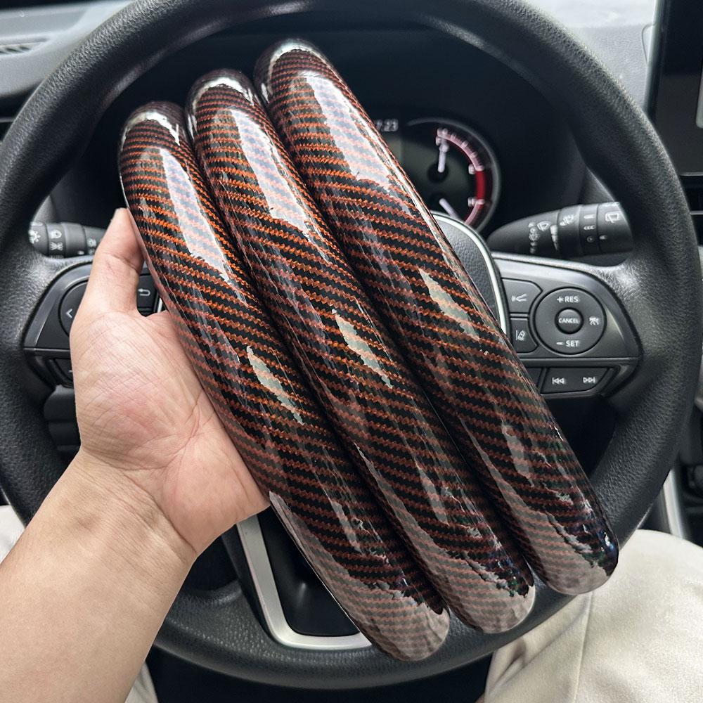 3PCS Laser Carbon Fiber Silicone Car Round Steering Wheel Cover Fiber Leather Wheel Booster Auto Cover Non-Slip Universal Parts