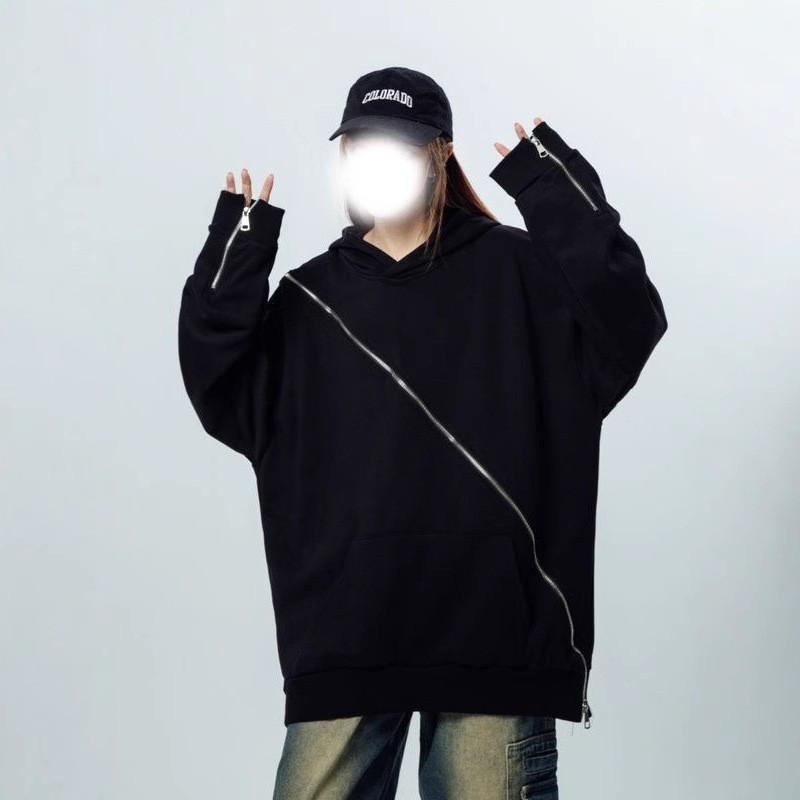 Unisex Streetwear Hoodie With Zipper Detail Loose Fit Long Sleeve Casual Pullover Urban Trendsetters