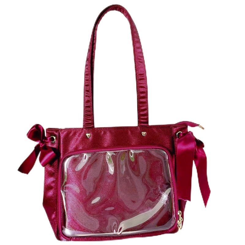 

Satin Ita Bag with Side Transparent Bag for Otaku Red [Seraphim] Ribbons, Clear, Show-Off Activities, [Used]