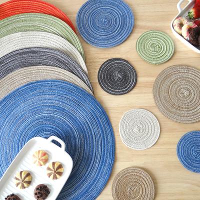 1Pc Cotton Yarn Woven Round Placemat Heat Insulation Pad Anti-scalding Coaster Bowl Table Mat