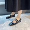 Fashion 2025 New Spring Autumn Women Double Buckle  Shoes Leather Square Head Square Heel Solid Color Women's Shoes