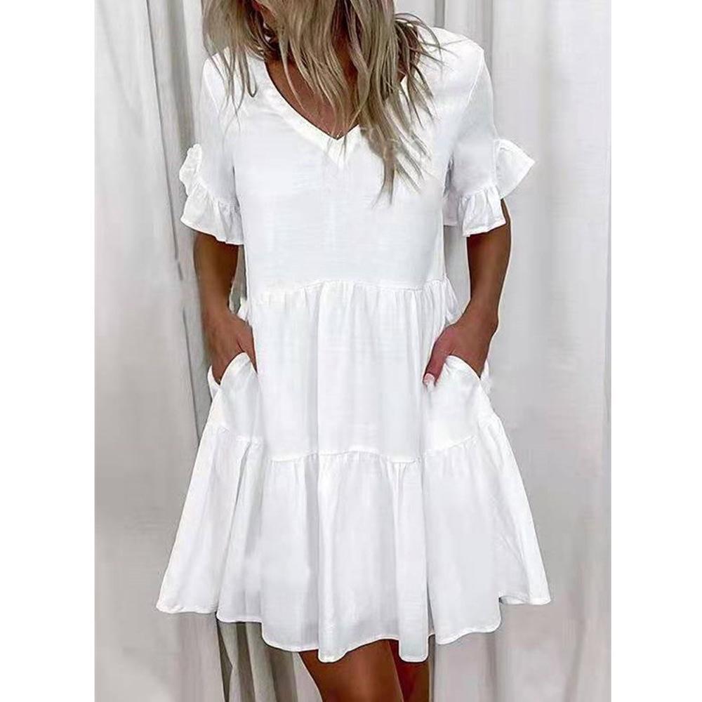 2025 European and American Women's Ruffle Pocket Printed Dress