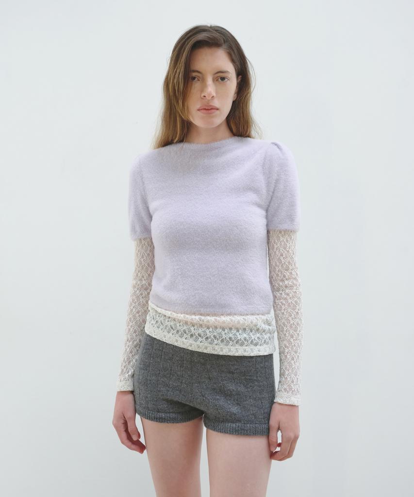 Aobteu Hairy Puff Sleeve Knit - Lavender