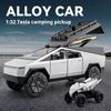 Maßstab 1/24 Tesla Pickup Camping Wohnmobil Automodell Diecast Metall Spielzeugfahrzeuge Automodell Sound Licht Sammlung Kinderspielzeug Geschenk
