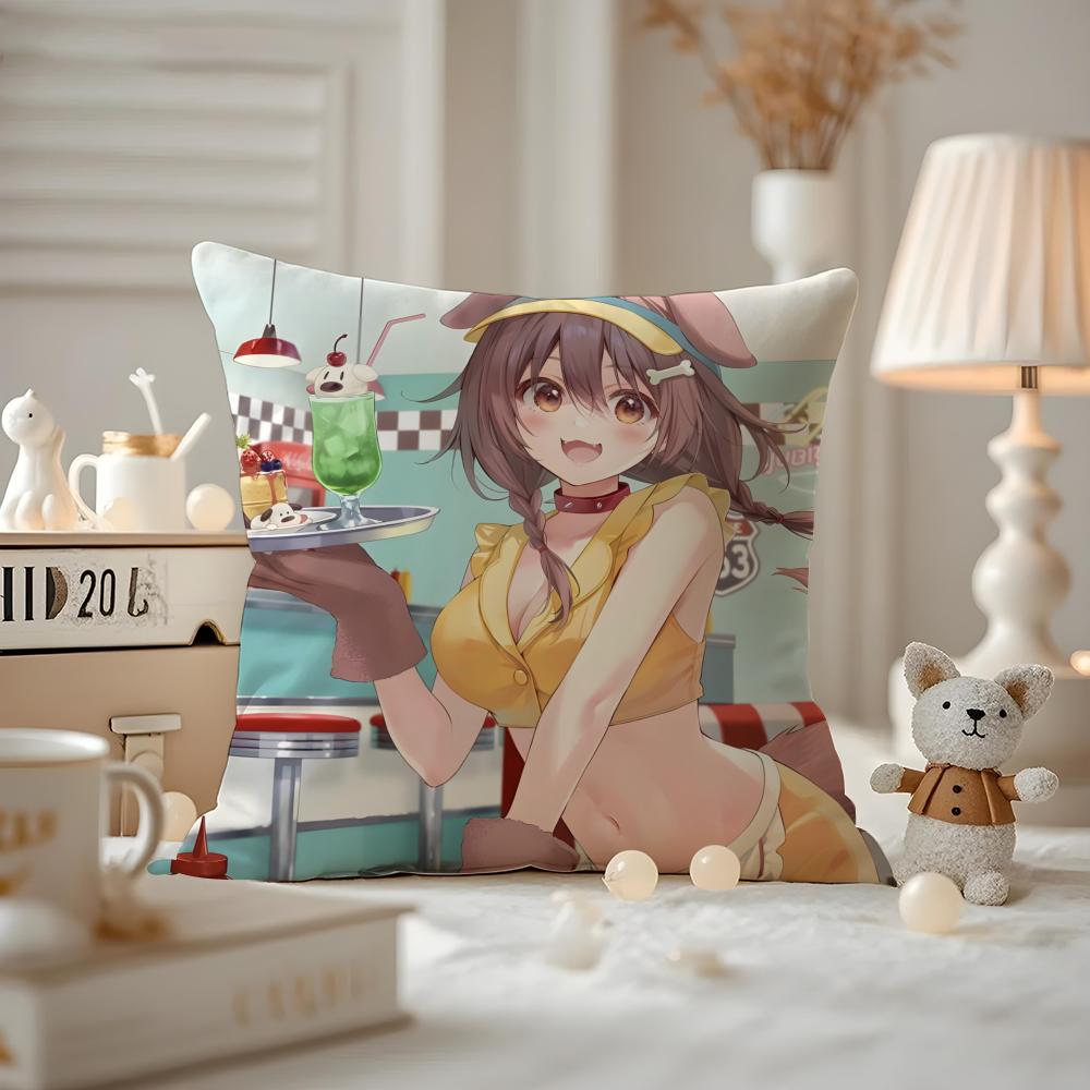 Anime IINUGAMI KORONE Kissenbezug Anti-Milben Kissenhülle Versteckter Reißverschluss seidiger kurzer Plüsch Sofakissenbezug
