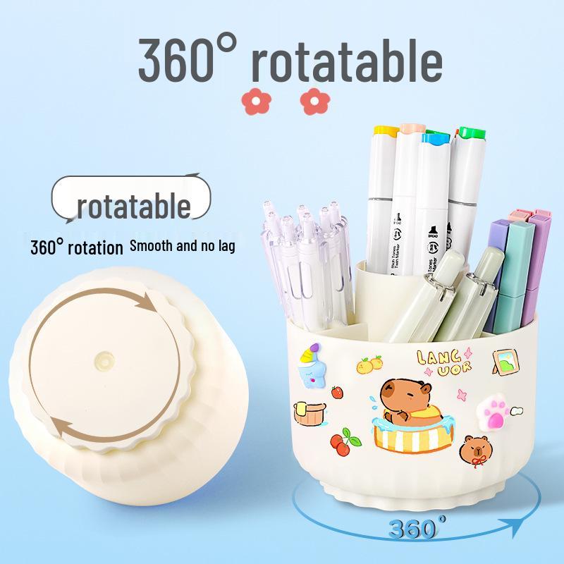 Rotating 5-Grid Pen Holder: Large Capacity Stationery Organizer for Primary School Students