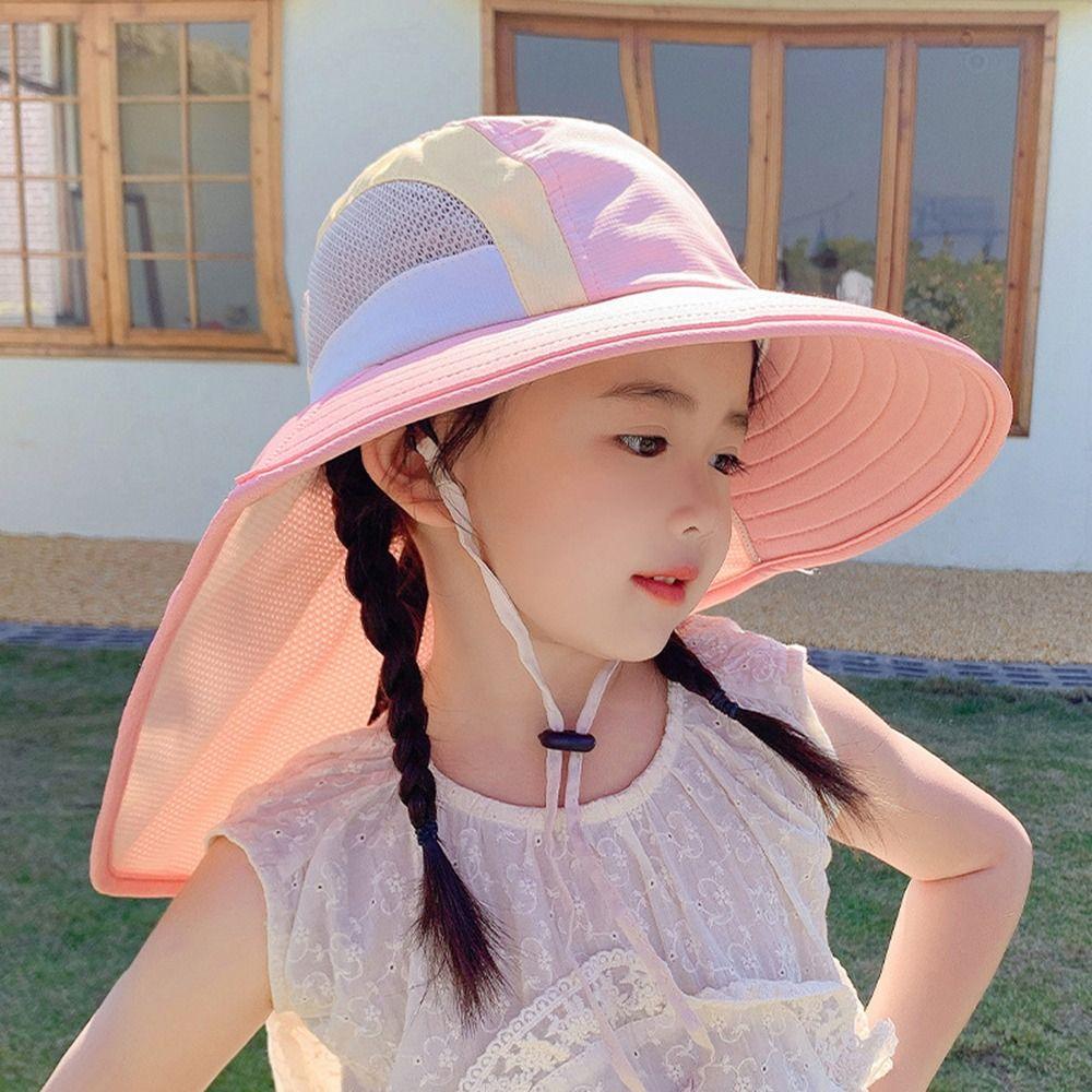 With Neck Flap Strap Baby Sun Hat UV Protection Bucket Hat New Beach Hats  Kids