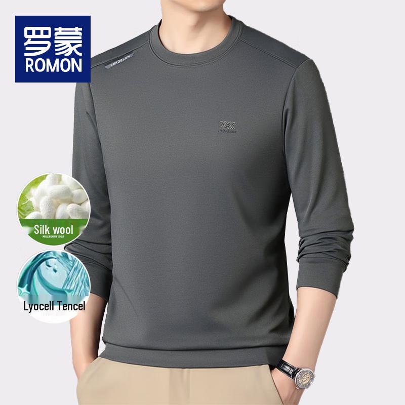 Luomeng Men's Winter Fleece-Lined Round Neck Sweatshirt with Silk