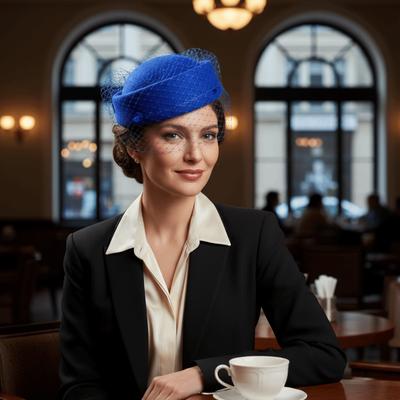 Solid Color Pillbox Hat Mesh Stewardess Cap Fashion Topper Hat  Autumn Winter