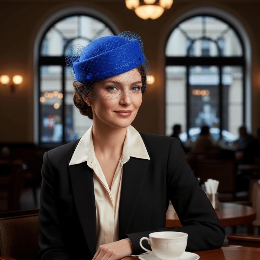 Mesh Wool Bow Hat with Veil Solid Color Topper Hat Fashion Pillbox Hat Ladies