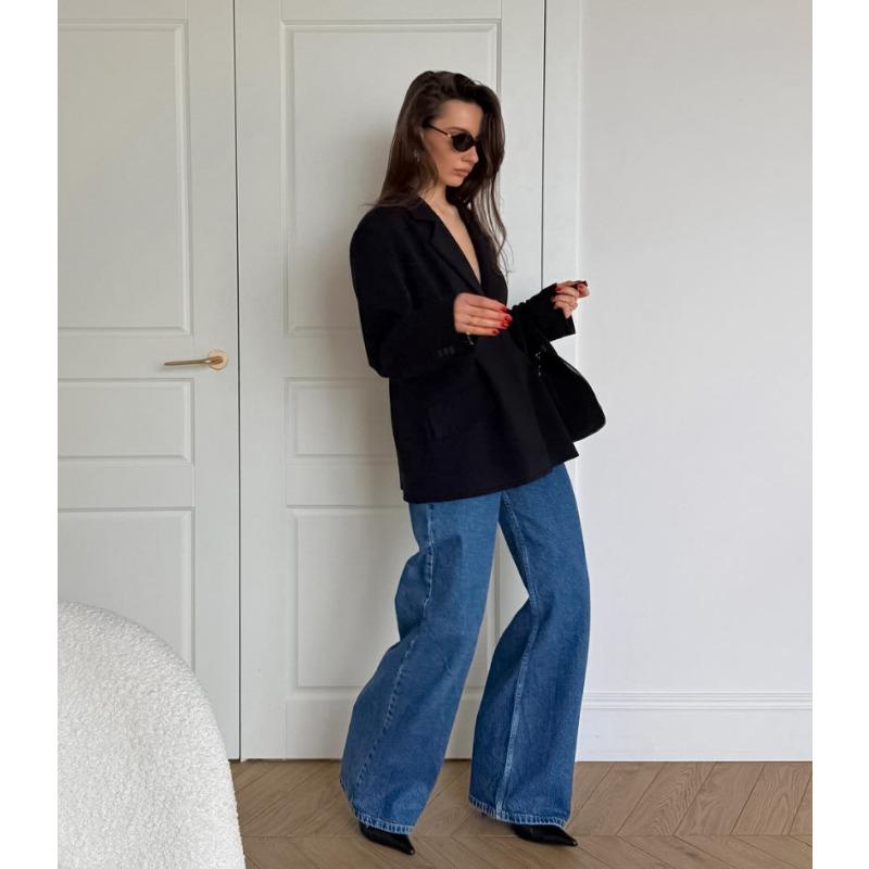 Vintage Black Narrow Cut Waist Fitted Blazer For Women Commute Office Outerwear