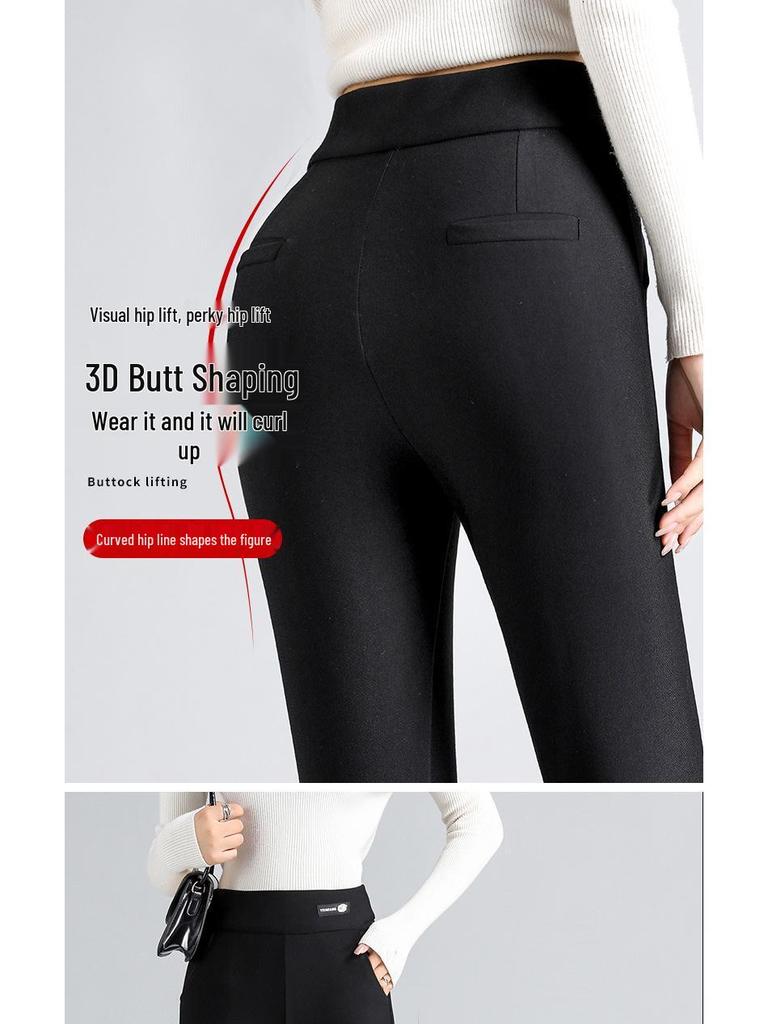 Women's Fleece-Lined High-Waist Winter Pants - Thick, Warm, Slimming, Plus Size Pencil Style with Knee Protection.