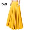 Women Maxi Skirt High Waist A-Line Solid Color Skirt with Pockets Loose Fit Pleated Long Skirt Leisure Daily Wear
