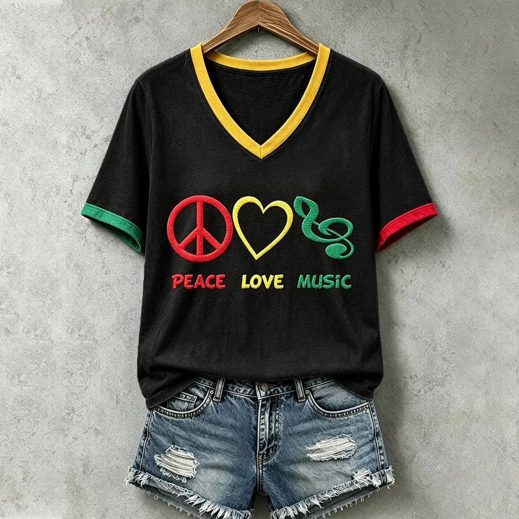 Women's V-Neck Printed Short Sleeve T-Shirt for Casual Daily Wear