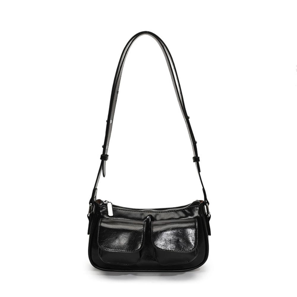 

Luxury Solid Color Crossbody Bag High-capacity Retro Satchel Hobo Bag PU Leather Double Pockets Shoulder Bag Women чёрный