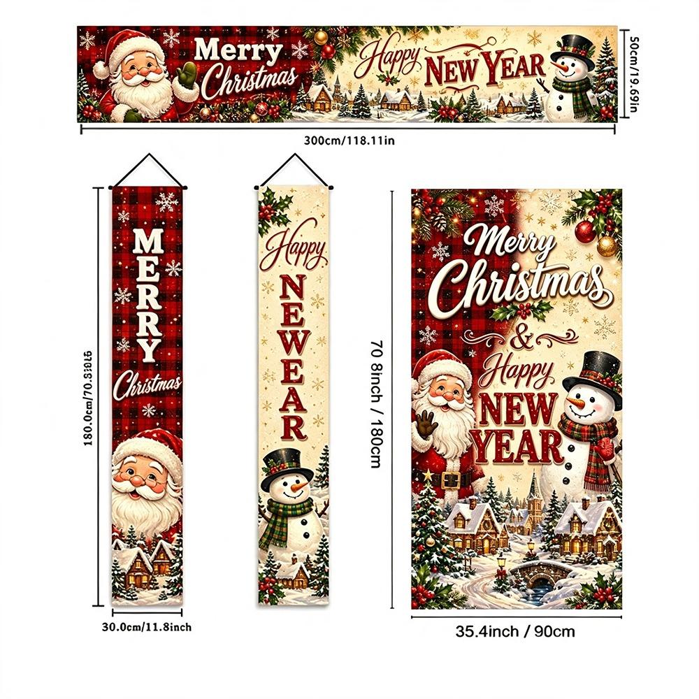 Snowman Design Christmas Door Banner Polyester Material Christmas Porch Banner Front Door Decor