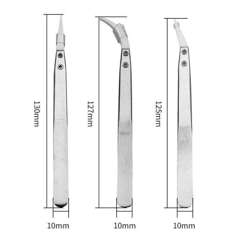 Stainless Steel Tweezers with White Ceramic Tips: Straight & Bent, Heat & Corrosion Resistant.