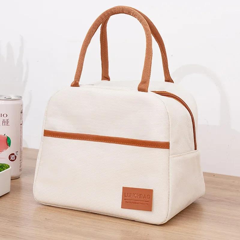 4 Shapes Beige Simple Lunch Bags Girls Large-Capacity Japanese Bento Bag Insulated Thermal Portable For Travel Picnic Lunch Box