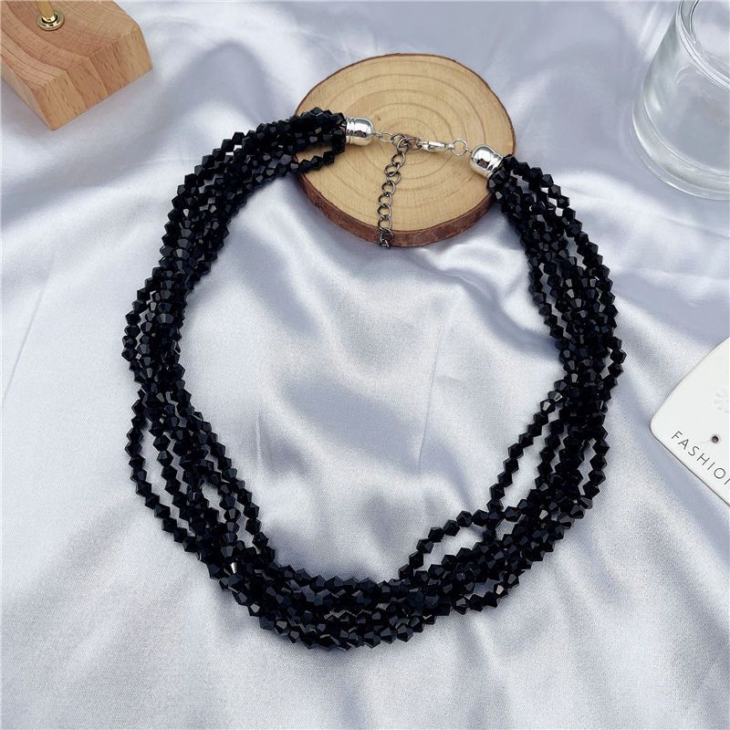 Niche design sense retro multi-layer silver gray glass pearl necklace women's short models new Korean temperament Internet celebrity