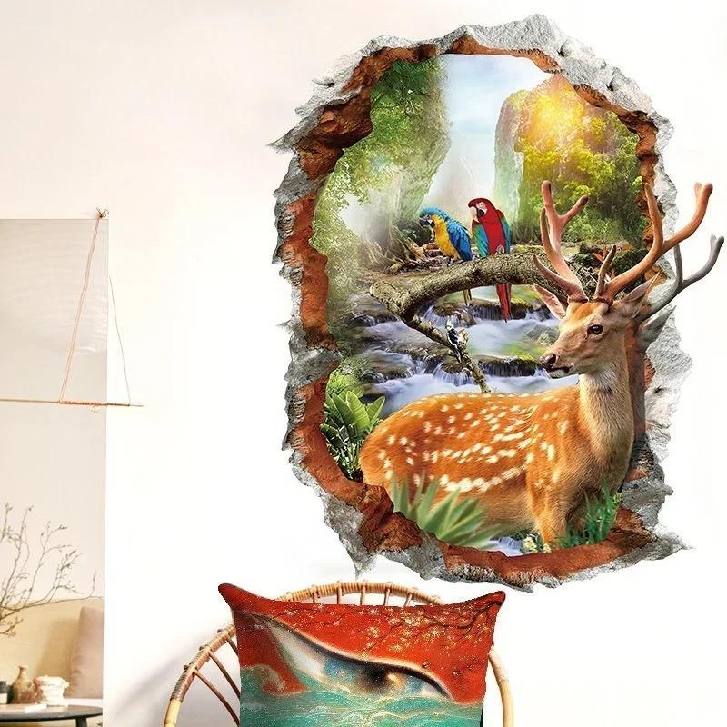 Cartoon Deer 3D Wall Sticker Living Room Kitchen Decoration Decals Art Sticker Poster