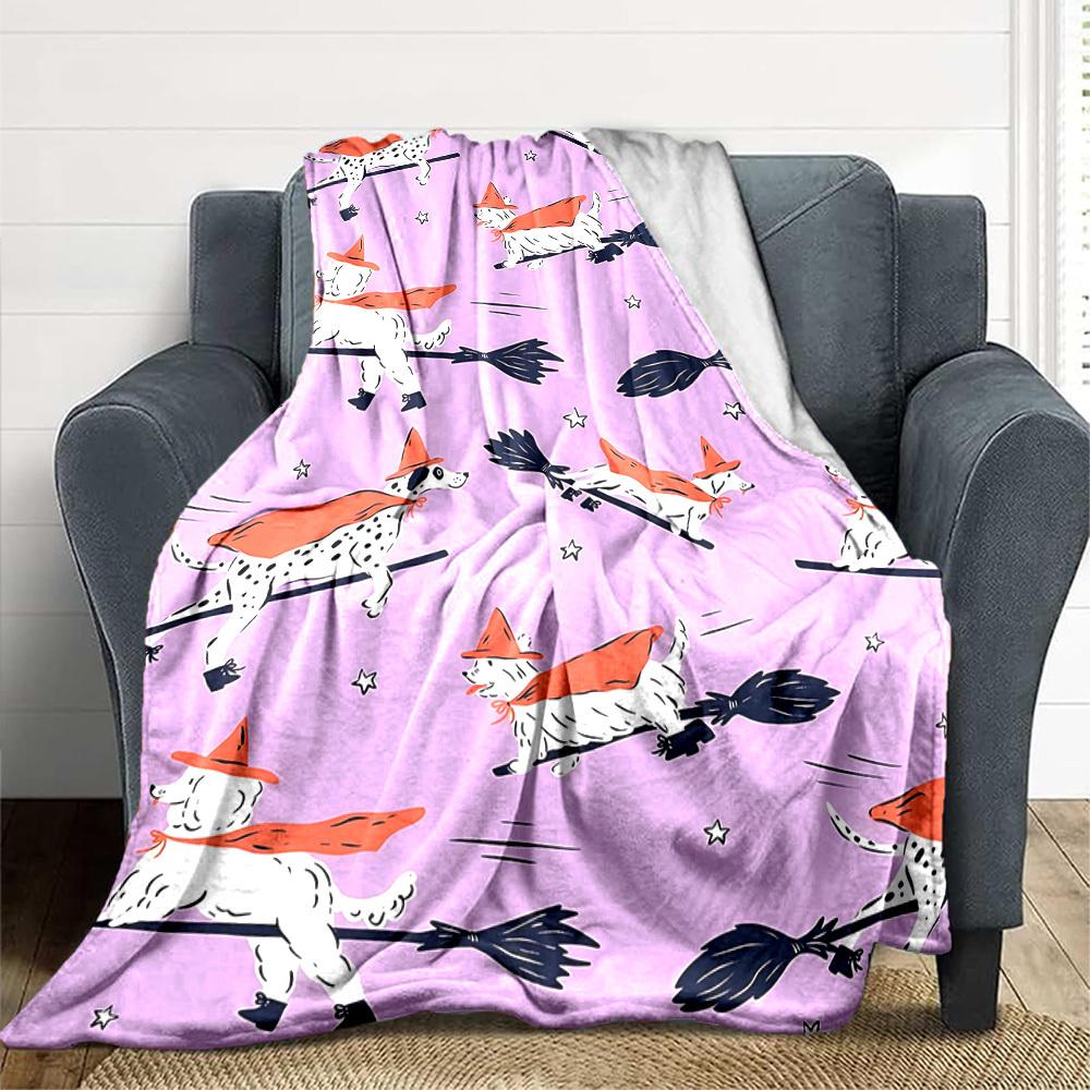 1pc Halloween Dogs Print Blanket Lightweight Flannel Throw Blanket For Sofa, Bed, Living Room, Office, Outdoor Travel, Camping