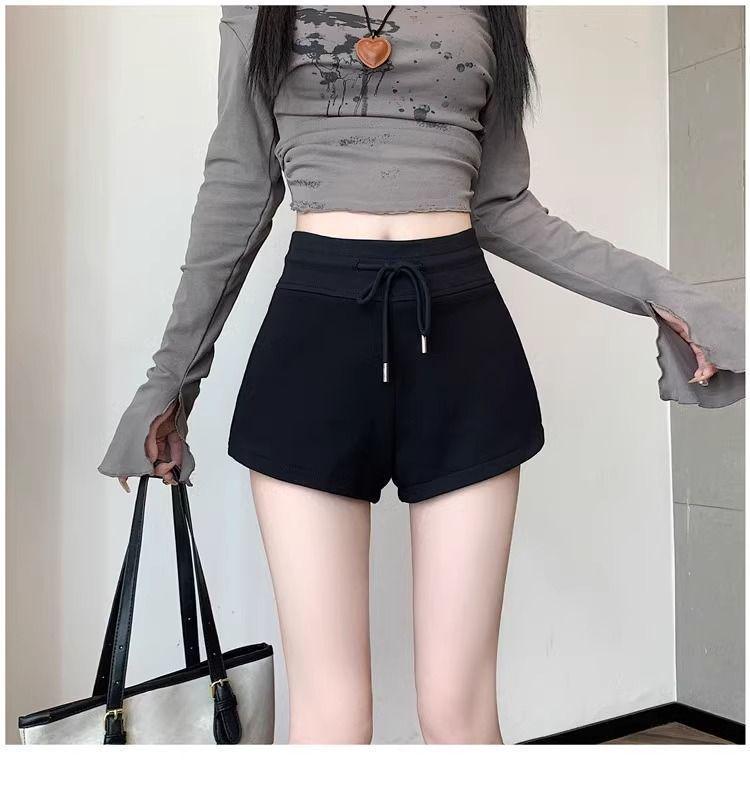 Women's Gray High-Waist A-Line Sports Shorts - 2025 Summer Petite Slit Casual Hot Pants