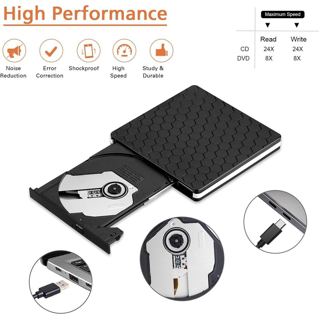 External CD DVD Drive USB3.0 Type C 2 In 1 Interface Slim DVD CD Writer Burner Reader Player Optical Drive For Laptop PC Desktop