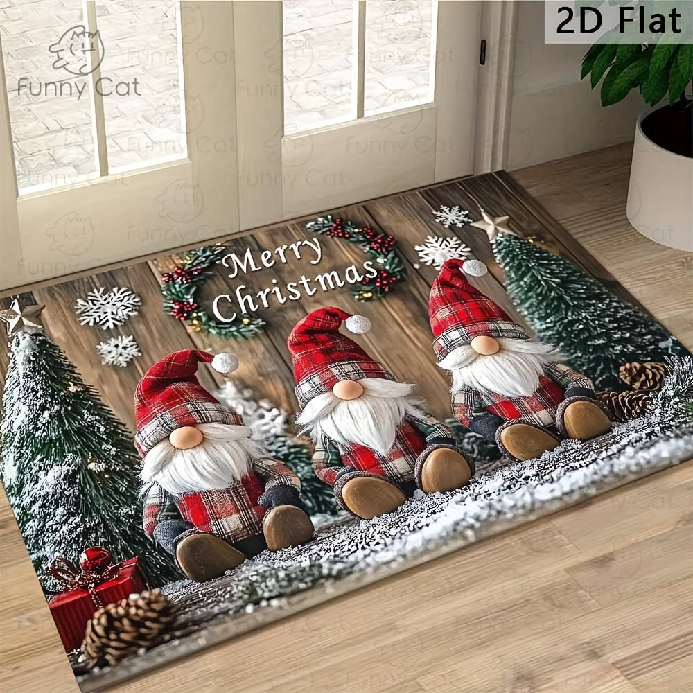 

Christmas Gnome Tree Welcome Mat, Wooden Design Non-Slip Rug, Washable Polyester Door Mat for Entrance,Living Room, Holiday Gift 40x60cm