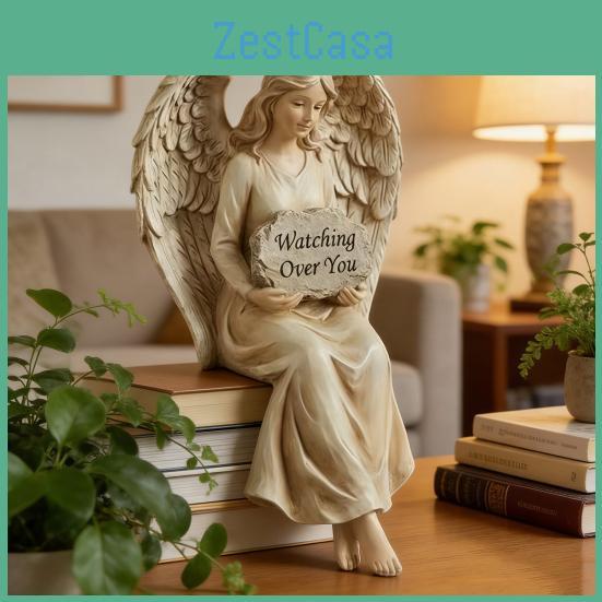 Watching Guardian Shelf Sitter Angel Over You Angel Figurine Handpainted Sitting Angel Resin Statue Sculpture Home Office Decoration
