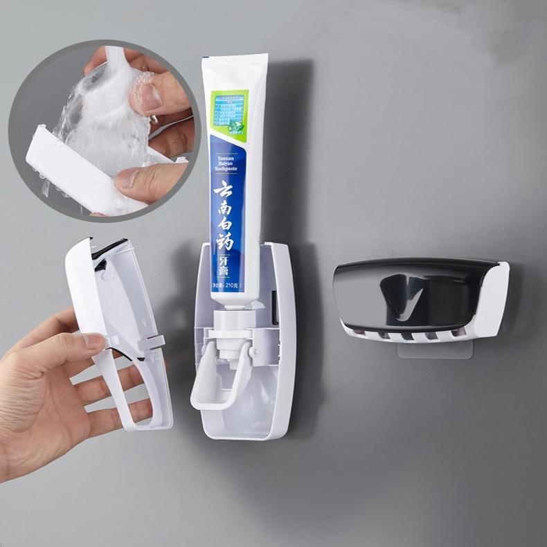 No-Drill Automatic Toothpaste Dispenser Toothbrush Electric Toothbrush Holder Squeezer Wall-Mounted Adhesive Bathroom Kitchen Organizer