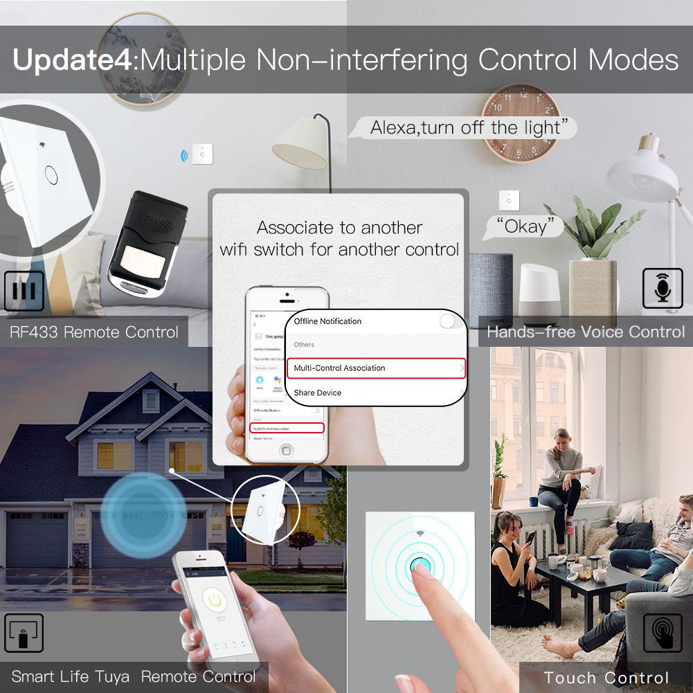 MOES WiFi Wall Touch Smart Light Switch RF Wireless Smart Life/Tuya 2/3 Way Muilti-Control Association