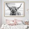 Black and White Highland Cow Cattle Canvas Painting Nordic Posters and Prints Wall Art Pictures for Living Room Home Decoration No Frame