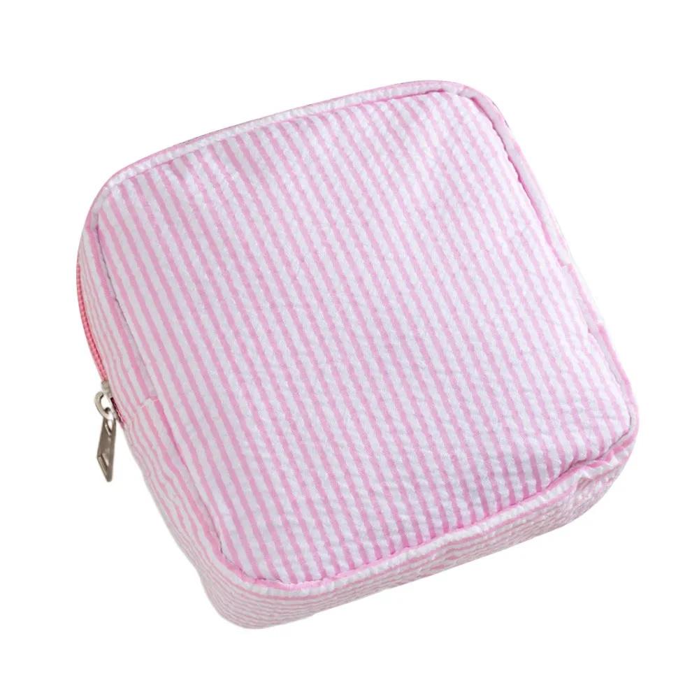 High Quality Durable Seersucker Sanitary Napkin Pouch Striped Pattern Multi-functional Mini Makeup Bag Cosmetic Bag Women