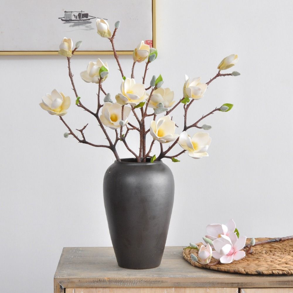 Real Touch Simulation Big Magnolia EVA Fake Flower Artificial Magnolia Branch  Home Wedding Decor