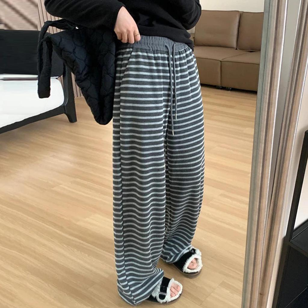 2025 Women's Retro Striped Korean-Style Wide-Leg Pants for Spring & Autumn