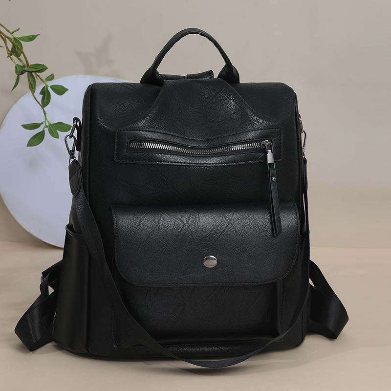Large Capacity Travel Bag Women's Soft Leather Backpack Retro Commuter Backpack