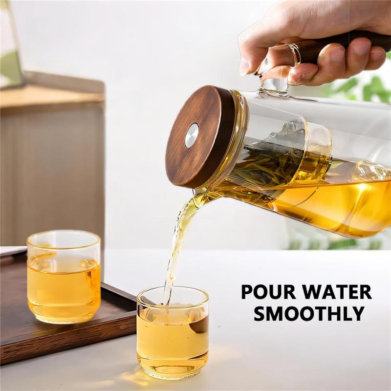 

SHGO-Pot Wooden Handle Water Separation Glass Teapot, Magical 800 Ml Tea Set With Strainer Glass Container