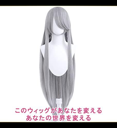 CaseEden Cosplay Wig, Smooth, Straight, Long, 100cm, Light Gray, White, Includes 2 Wig Nets